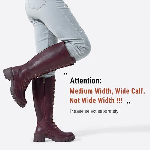 Image of Vepose Women's 953 Knee High Combat Boots Chunky Platform Heel, Lace Up Gothic Punk Work Boots for Dresses and Jeans