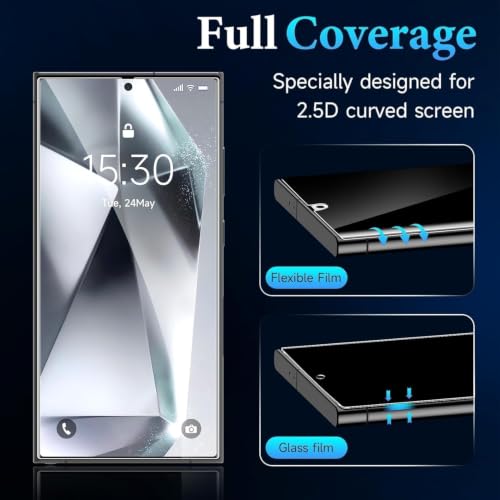 Image of Uyiton 2 Pack Privacy Screen Protector for Samsung Galaxy S23 Ultra (6.8-inch Curved Display) | Anti-Spy HD Clear Flexible Film | Bubble-Free Easy Installation Kit | Scratch Resistant | Case Friendly | Touch Sensitive