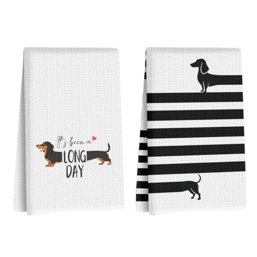 Image of 2 Pcs Dachshund Kitchen Towels 24x14 Inch, Wiener Dog Reusable Dish Towels for Kitchen Bathroom Decor, Wiener Dog Gifts Waffle Weave Hand Cloth Tea Towel, Dachshund Gifts for Women Mom Friend