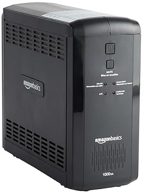 Amazon Basics UPS Battery Backup & Surge Protector, 1000VA/550W, 9 Outlets, Line Interactive Uninterruptible Power Supply with AVR Sinewave Technology, Black
