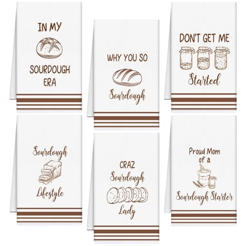 Image of Funny Sourdough Kitchen Towels, 6 PCS Tea Bread Kitchen Hand Towel | 16x24 Inch, Absorbent Sour Dough Hand Dish Towel for Baking Lover Gifts Women Men Chef Tea Cloths Home Decor Gifts