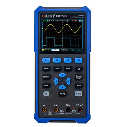 Image of OWON HDS2202 2CH Handheld Oscilloscope 200MHz Bandwidth 20000 Counts Multiumeter OSC + DMM