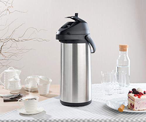 Foto von Rosenstein & Söhne Teekanne: Doppelwandige Vakuum-Isolierkanne mit Pumpsystem, Edelstahl, 5 Liter (Thermokanne zum Pumpe, Edelstahl-Pump-Vakuum-Isolierkanne, Winter)