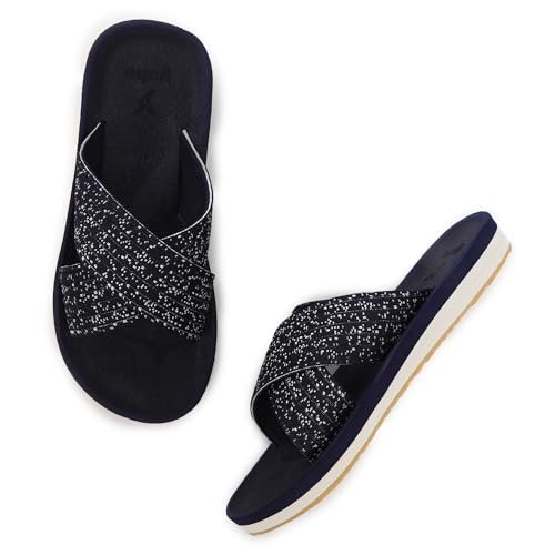 Image of YOHO Starry Slippers for Women | Criss-Cross Elastic Strap | Lightweight & Waterproof | Extra Soft Cushioned Orthopaedic Footpharma Footbed | Stylish Casual Flats for Everyday