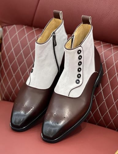 Santimon Men's Chelsea Boots Formal Dress Suede Ankle Boots Fashion Row of Buttons Two Tnoe Zipper Cowboy Boots Prom Wedding Business Casual Tuxedo Chukka Boots for Men2