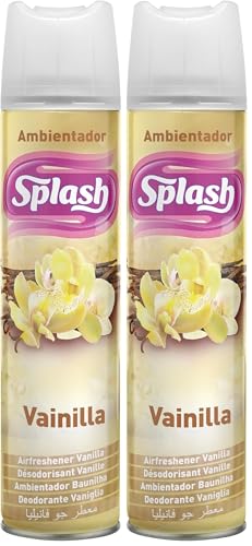 SPLASH | Spray Aromatizador | Ambientador Duradero, Refresca y Elimina Olores | Fragancia Fresca Vainilla | Agitar Antes de Usar | 300 ml (Paquete de 2)
