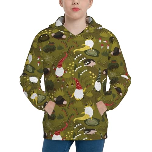 Gnomes Playing in the Garden Kid Hoodies Boys Sweatshirts Girls Pullover with Pocket