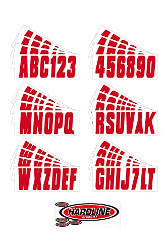 Image of Hardline Products USA Series 350 Boat, Pontoon, Center Console & PWC Registration Number Kit, 3-Inch Solid Red Lettering, USCG Approved, 4 Sets A-Z & 0-9 (146 Decals)