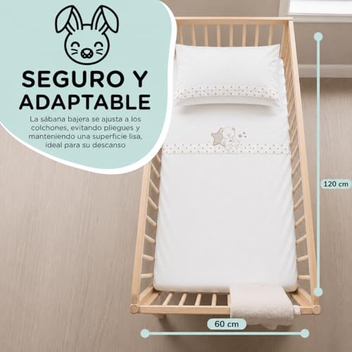 Drap plat bébé 100% coton beige et taie d'oreiller 60x120 - 3
