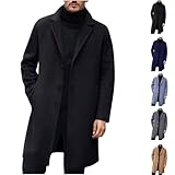 Générique Manteau Homme en Laine Automne-Hiver Trench Coat Longue Simple Boutonnage Veste Col à Revers Manteaux Décontractée Blouson Business Vetements Regular Fit Coupe Vent Noir XXL