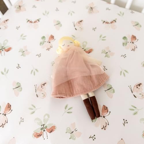 Image of Crane Baby Crib Sheet - 100% Cotton, Breathable Fitted Sheet for Standard Crib Mattress (28 inchx 52 inch), Butterfly Pattern for Boys and Girls