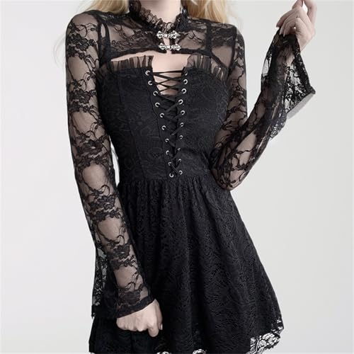 Image of Goth Bolero Shrug Women Lace Sheer Mesh Gothic Flare Sleeve Emo