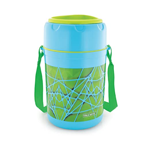 Image of Trueware Trendy 4 Inner Steel Outer Plastic thermoware Lunch Box | 4 Container 300 ML Each-Green | PU Insulated | Lunch Box | Tiffin | Hot lunch box | Leak Proof | Easy to Carry | Hot & Cold Food Grade| BPA Free | Stainless Steel Dabbi | Office | Outdoors | For Men, Women, and Kids