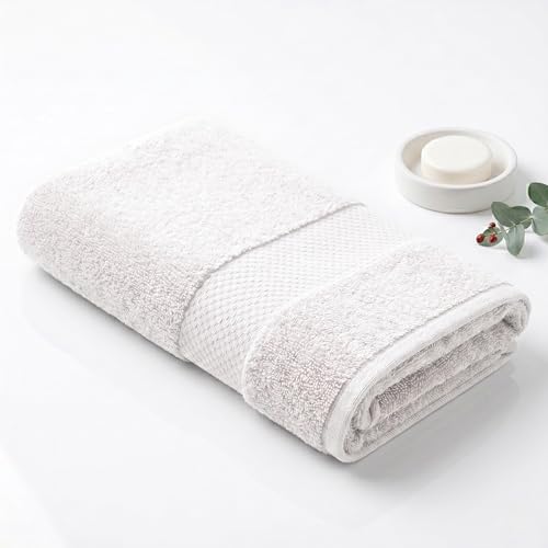 Image of Fash Home 600 GSM Combed Cotton Bath Towel 75x150 cm - Ultra Soft, Quick Dry, Highly Absorbent, Luxury Bathroom Towel, 1 Piece (White)