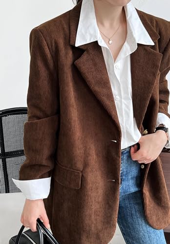 CHARTOU Women's Corduroy Oversized Open Front Long Sleeve Work Office Lady Jacket Blazer 5