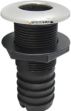 SeaLux Marine Straight 316 SS Trim Cover Black Poly Thru-Hull/Scupper Drain for Hose Dia. 1-1/2 ", Flange Dia. 2-3/8" for Bilge Pump