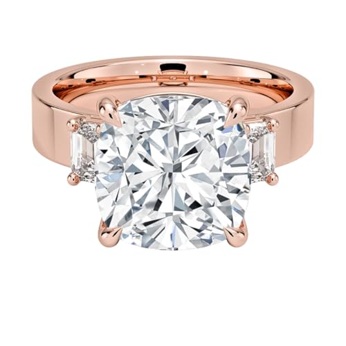 5 CT Cushion Cut Lab Grown Diamond Emerald Three Stone Engagement Ring