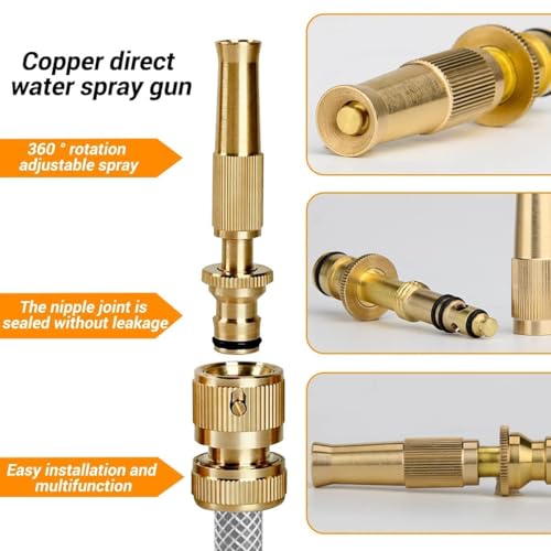 Image of NESTARA Brass Spray Nozzle for 1 /2 Inch Hose Pipe, Adjustable Jet | Adjustable Water Flow Control | Jet Stream & Fine Mist Modes | Easy Twist Nozzle | Multipurpose Garden Hose Spray Attachment