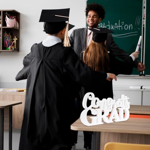 Image of 2026 Graduation Party Decorations Congrats Grad Sign White Wooden Table Centerpieces Class of 2026 Photo Booth Props for Graduation Party Decorations Supplies