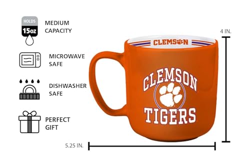 Image of Logo Brands NCAA Clemson Tigers 15oz Stripe Mug - Team Logo, Inside Print, Standard Handle, Microwave & Dishwasher Safe