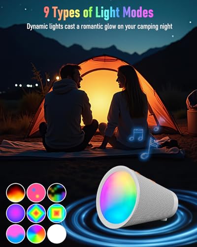 Image of Portable Bluetooth Speaker Wireless with 9 Color Lights, 20H Playtime, Stereo Pairing, Deep Bass, IPX6 Waterproof, Bluetooth 5.3, Small Speaker for Home, Party, Outdoor, Camping, Beach, Gift