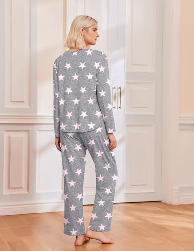 Ekouaer 2 Pack Womens Pajama Sets Long Sleeve Long Pants Pjs Loungewear | Soft Sleepwear with Pockets,Pullover Crew Neck Top,Casual Matching Lounge Set,for Home,Travel,Daily,Gift - image 2