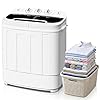 SUPER DEAL Compact Mini Twin Tub Washing Machine 13lbs Capacity Portable Washer Wash and Spin Cycle Combo, Built-in Gravity Drain for Camping, Apartments, Dorms, College, RV’s and Small Spaces