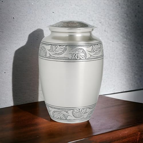 Lightnpro Hand Engraved Pewter Cremation Urn for Human Ashes, A Beautiful Decorative Funeral Burial Cardinal Large Funeral Urn for Your Loved Ones Remains with Elegant Finish - 10 Inch Antique Silver by Light & Pro - Image 9