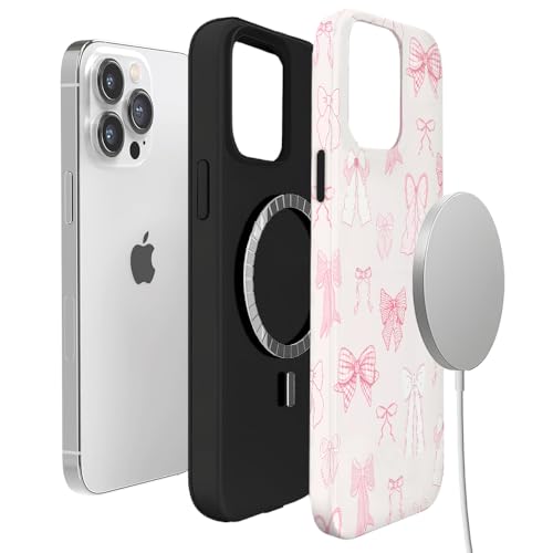 ilikediy for iPhone 15 Plus Case [Compatible with Magsafe] Pattern Design for Women Girls Hybrid 2 Layer Hard Shell Silicone Protective Magnetic Cover,C Coquette Pink Ribbon Bow by ilikediy - Used condition - Image 4