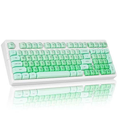 Image of ZORNHER ZH980 Foundation Mechanical Keyboard,95% Green Creamy Keyboard with Number Pad,Girly Gaming Keyboard Full Size,Cute Jelly MOA Round Translucent Clear Keycaps,Creamy Sounding Linear Switches