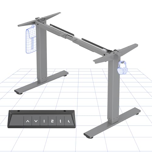FlexiSpot Höhenverstellbarer Schreibtisch Gestell mit 2 Haken und Höhenmemory-Funktion & LED-Höhenanzeige, Elektrisch höhenverstellbare Tischbeine (Grau)