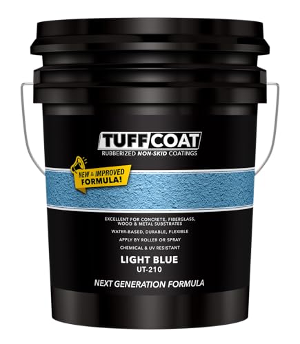 Image of Tuff Coat Medium Texture Rubberized Non-Skid Deck Coating - Textured Non-Slip Safety Surface for Pool Decks, Docks, Boat Ramps, Patios, Walkways & High-Traffic Areas (UT-210 Light Blue-5-gallon)
