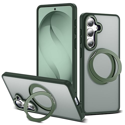 Image of for Samsung Galaxy S26 Plus Case with 360Rotatable Magnetic Ring Stand Compatible with Mag-Safe Military Protection Matte Translucent Phone Case for Samsung Galaxy S26+,Dark Green
