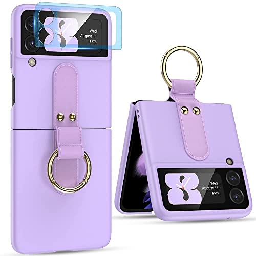 Kamita Funda para Samsung Galaxy Z Flip 3 5G para Mujer, Case Ultradelgadacon Soporte para Anillo y Protector de Pantalla para Cámara, Carcasa Protectora Mate para PC para Galaxy Z Flip 3 (púrpura) Cover