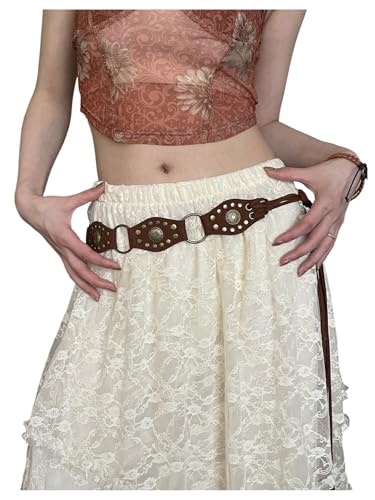 Women's Vintage Rivet Rope Belts Cowgirl Western O Ring Waist Belt for Skirts Jeans Dress