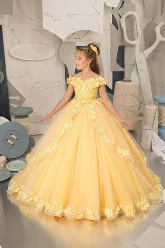 Flower Girl Dress Lace Applique First Communion Dress Princess Tulle Pageant Dresses Long Ball Gown4