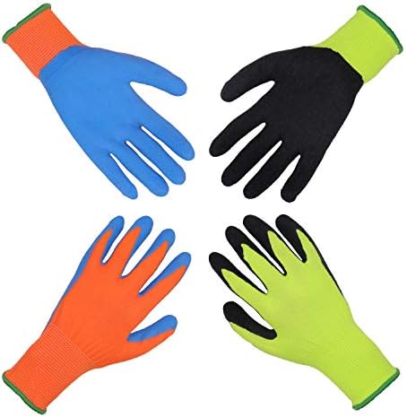 HANDLANDY Kids Gardening Gripper Gloves for age 3-13, 2 Pairs Foam Rubber Coated Garden Gloves for girls boys (Size 3 (age 5-6))