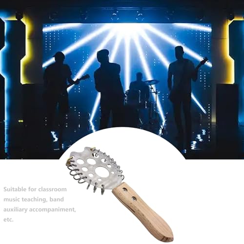 Jiayouy Percussion Catches Rattle Shaker Instrument Metal Bell Sound Effects with Wood Handle, Hand Percussion Shakers Accessories - Thumbnail 3