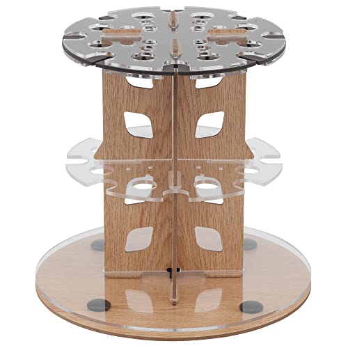 Image of HG Art Concepts Mezzo Dual Artist Brush Holder and Drying Rack - Rotating Wood Grain Laminate Multi Layer Desk Stand - Professional Storage Display Organizer for Paintbrushes