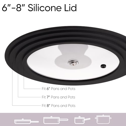 CAROTE Universal Silicone Lid for Pots, Pans and Skillets, Pot Lid With Heat Resistant Silicone Rim and Tempered Glass, Black(6