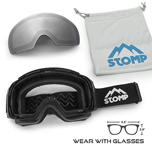 Stomp Ski Goggles Pro - Frameless, Interchangeable Lens 100% Uv400 Protection Snow Goggles For Men & Women (Lens Silver Vlt 9%) #TOP4