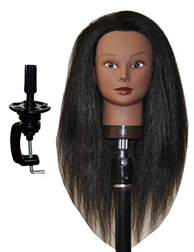 Afro Coarse 100% Real Hair Mannequin Head Hairdresser Training Head Manikin Cosmetology Head (YAKI-K+C))