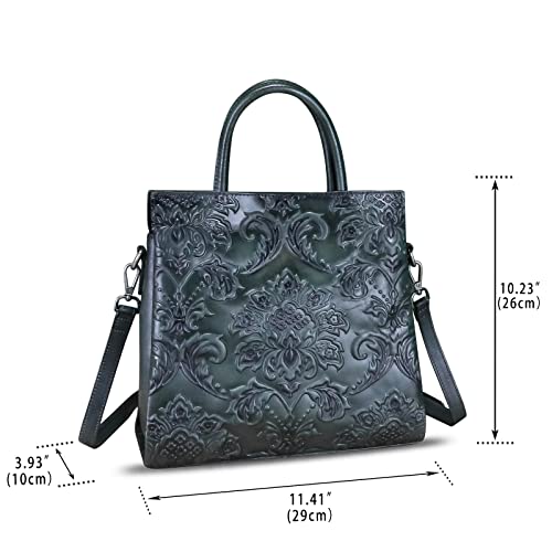 Image of Genuine Leather Satchel for Women Top Handle Handbag Handmade Embossed Vintage Satchel Crossbody Handbags Purse Bag