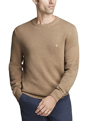 IZOD Men's Classics Long Sleeve Crewneck Textured Ottoman Sweater, Camel Heather, Small