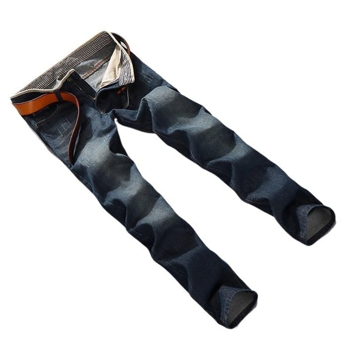 Straight Fit Jeans, Youth Mid Rise Men's Long Pants(37) Blue3