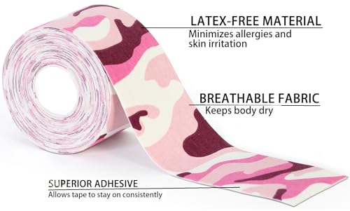 Image of A-Tape Kinesiology Tape 5Cm x 5MTR Roll | Cotton Waterproof Elastic Sports Tape for Muscle Support, Pain Relief, Injury Recovery, Physiotherapy & Joint Stability (Made in Korea) (Color-Pink Camo)