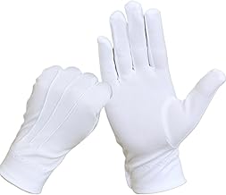 NHQ White Gloves, Men's Gloves, Military Honor Guards, with Button, Sewn Uniform Gloves for Wedding, Formal, Engraving, Party, Jewelry Inspection