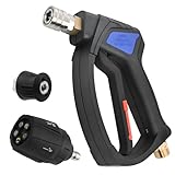 【2025年新登場省力ショートガン！旧モデルよりも半分の力できるで操作！】真鍮 ケルヒャーショートガン 高圧洗浄ショートガン ケルヒャーノズル 洗車 高圧4080PSIケルヒャー（Karcher）KシリーズK2 K3 K4 K5 K6 K7 JTKに対応M22-14mmクイックコネクトアダプター 5in1ノズル複数角度（0〜65度）調整可能 車とオートバイと床と家具などの掃除に（ブラック）