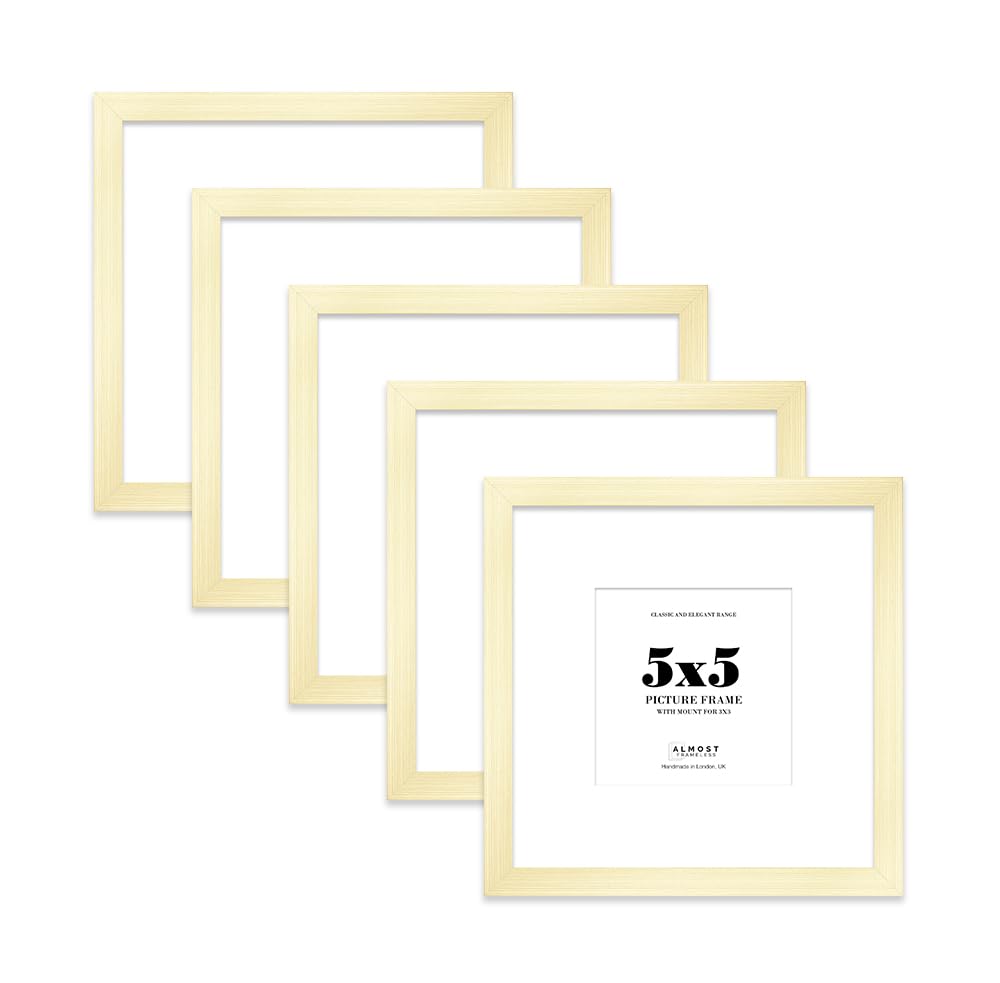 5x5 Gold Picture Frame with Mount for 3x3 Photos, Prints - Modern Square Wall Frame, Set of 5