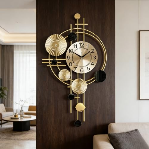 Large Wall Clocks for Living Room,Silent Non Ticking,Battery Operated Oversized Round Modern Wall Clock for Bedroom,Farmhouse,Office Wall Decor-17.8x30.7Inch(Golden) - Image 4